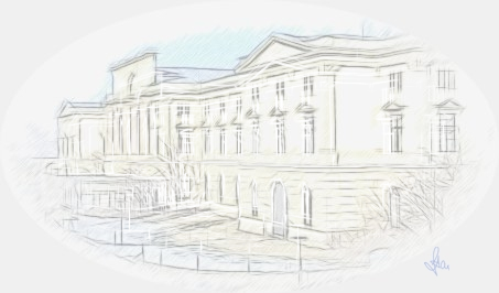 Bleistiftzeichnung vom Gebäude des Militärhistorische Museum vor dem Umbau